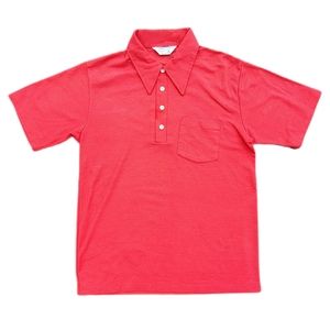 VINTAGE 70's JCPenney Red Knit Polo Shirt GROOVY Butterfly Collar Sz Lrg.